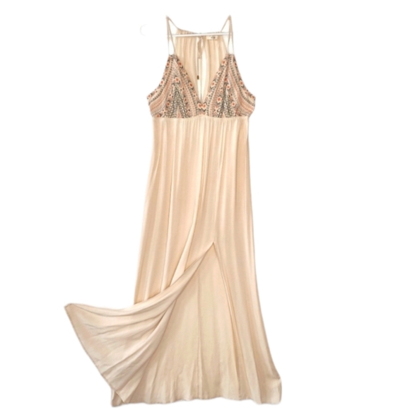 Spirit Hyw Dresses & Skirts - Spirit Hyw Maxi Dress Sz M Beige Sleeveless Side Slit